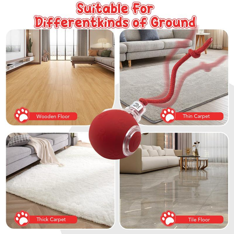 SPOVEN Interactive Cat & Dog Toys - USB Rechargeable Fast Rolling Ball with Bird Chirping & Light - Anti-Depression Pet Fun Gift - Red Color - 6.3X6.0X5.0Cm