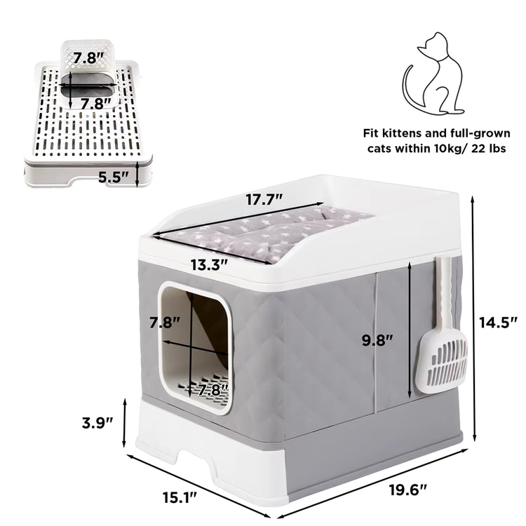 Large Collapsible Cat Litter Box with Leak-Proof Design and Included Sand Shovel for Effortless Cleaning
