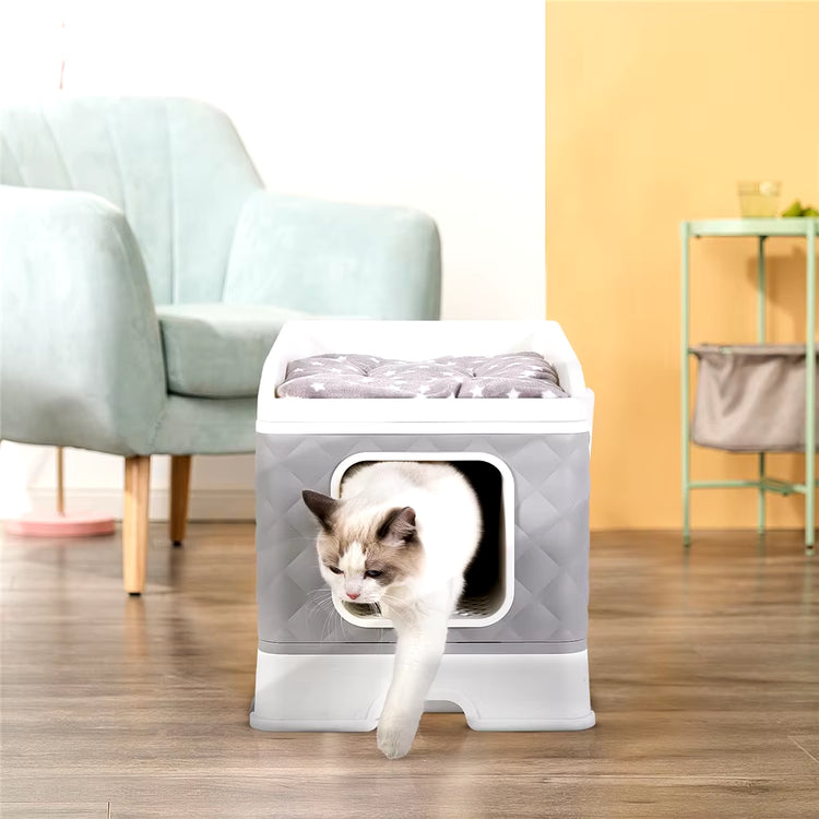 Large Collapsible Cat Litter Box with Leak-Proof Design and Included Sand Shovel for Effortless Cleaning