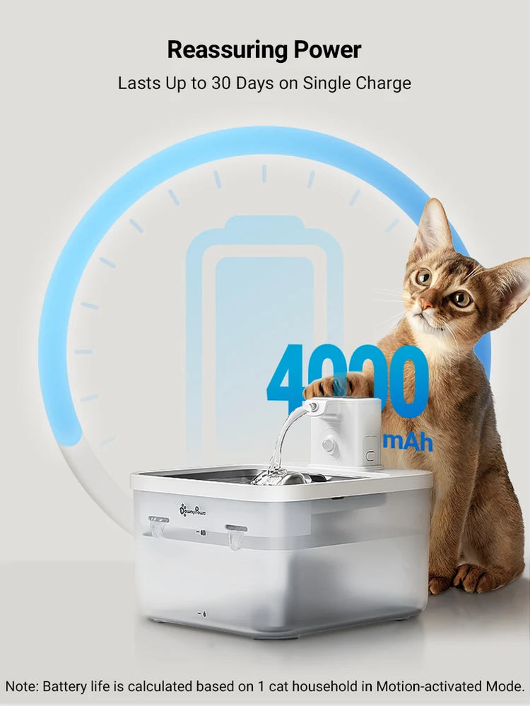 2.5L Automatic Stainless Steel Cat Water Fountain 4000Mah Wireless Pet Drinker Battery & Sensor 2 in 1 Dispenser