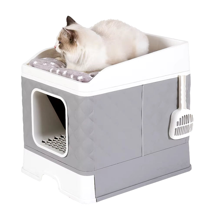 Large Collapsible Cat Litter Box with Leak-Proof Design and Included Sand Shovel for Effortless Cleaning