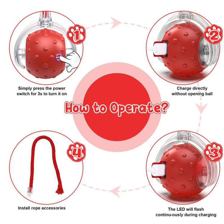 SPOVEN Interactive Cat & Dog Toys - USB Rechargeable Fast Rolling Ball with Bird Chirping & Light - Anti-Depression Pet Fun Gift - Red Color - 6.3X6.0X5.0Cm