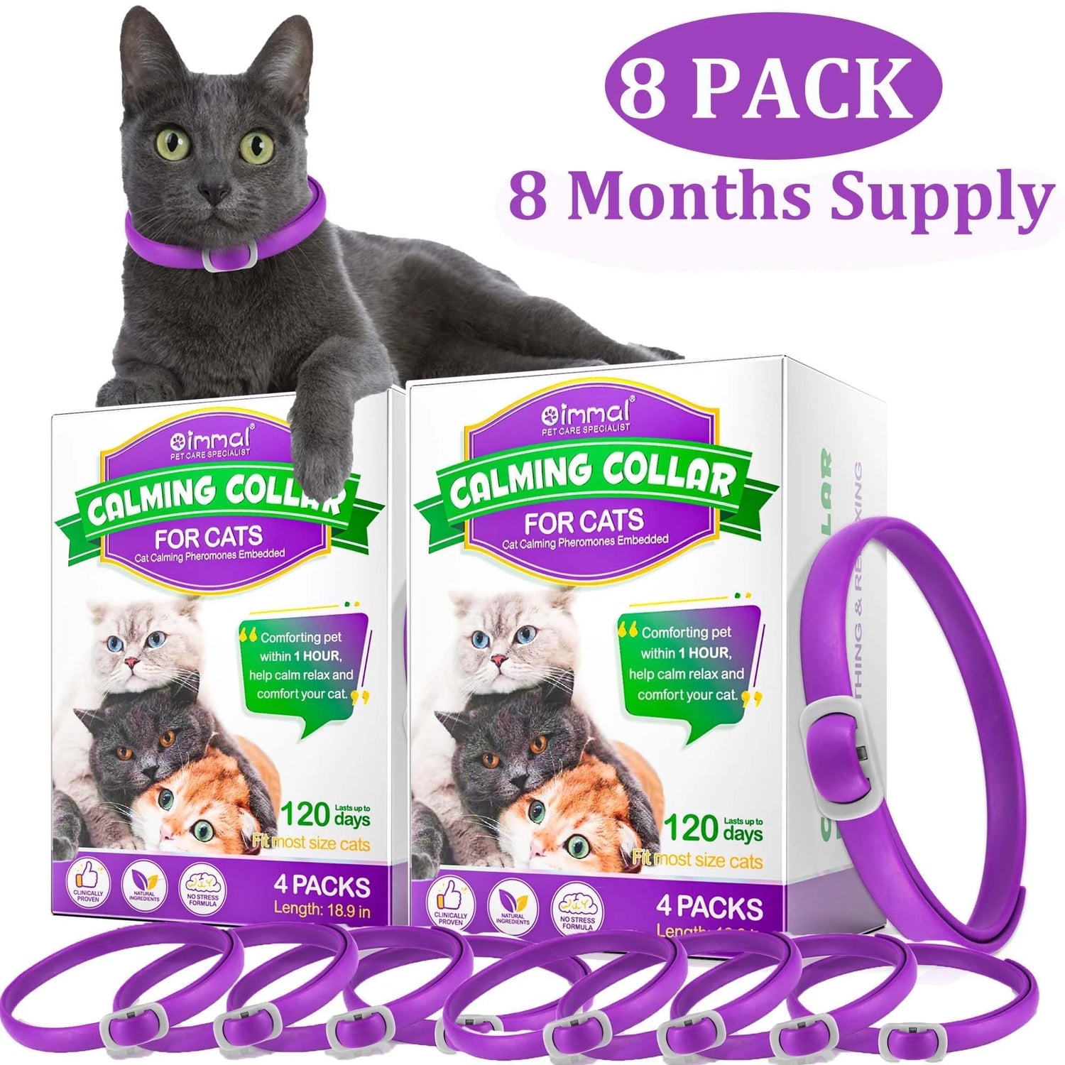 Calming Collar for Cats with Pheromones,Cat Anxiety and Calming,Up to 18.9Inch,Water Resistant,8 Pack 240 Days Supply