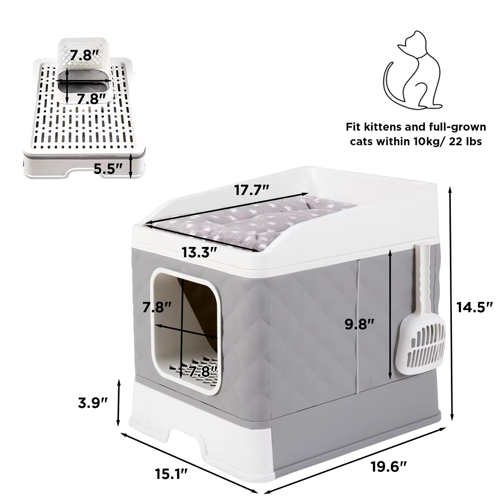 Large Collapsible Cat Litter Box with Leak-Proof Design and Included Sand Shovel for Effortless Cleaning