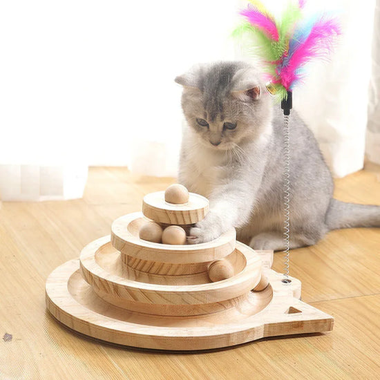 Wooden Multi-Level Cat Toy Tower