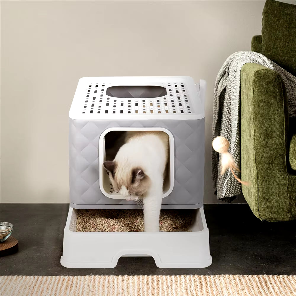 Large Collapsible Cat Litter Box with Leak-Proof Design and Included Sand Shovel for Effortless Cleaning