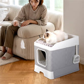 Large Collapsible Cat Litter Box with Leak-Proof Design and Included Sand Shovel for Effortless Cleaning